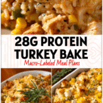 Golden Cheesy Turkey casserole baked with rice and vegetables, a comforting dish for Turkey Recipes Ideas